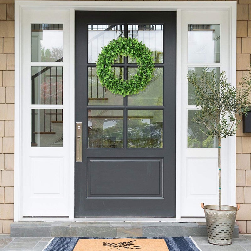 Lvydec Artificial Green Leaves Wreath - 20" Large Boxwood Wreath for Front Door Wall Window Farmhouse Decoration - Image 2